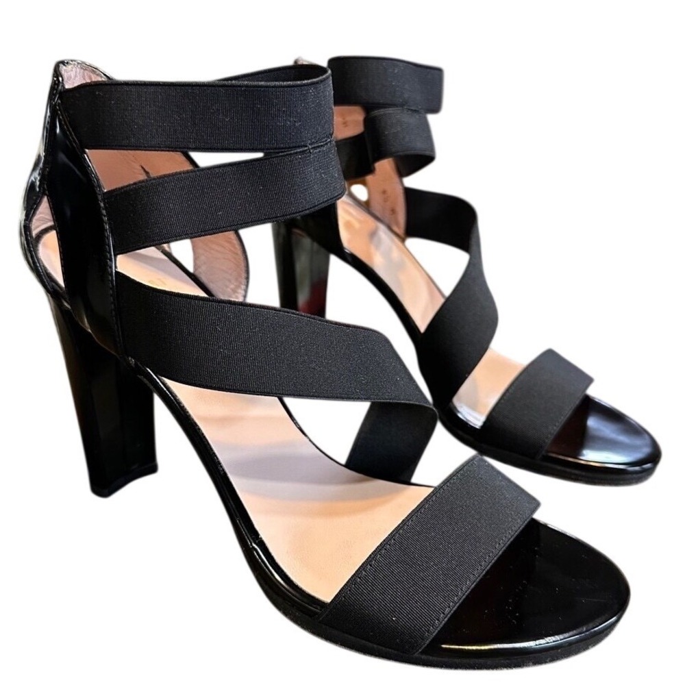 Stuart Weitzman Made in Spain Black Patent Leather Strappy Heel Sandals 8.5 M